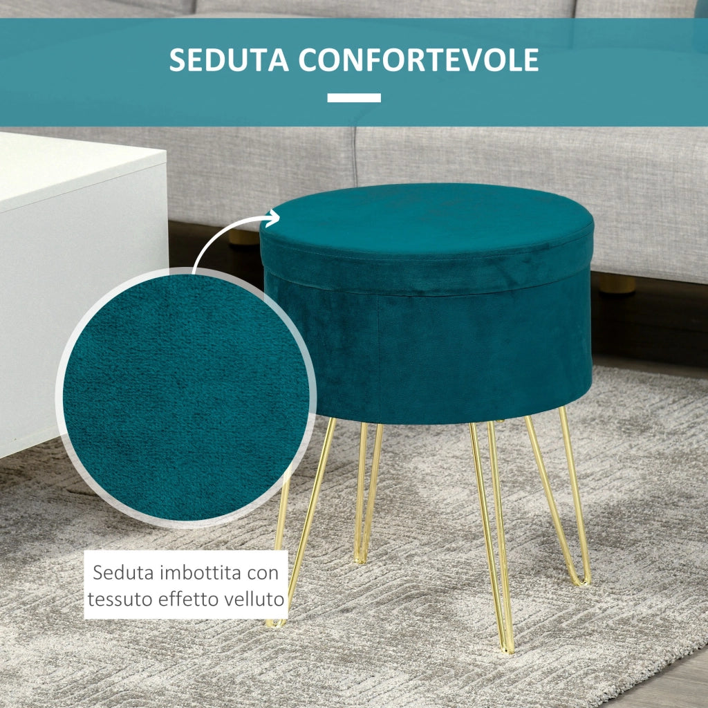 Pouf Contenitore 2 in 1 Uso Sgabello o Tavolino in Legno e Velluto Verde