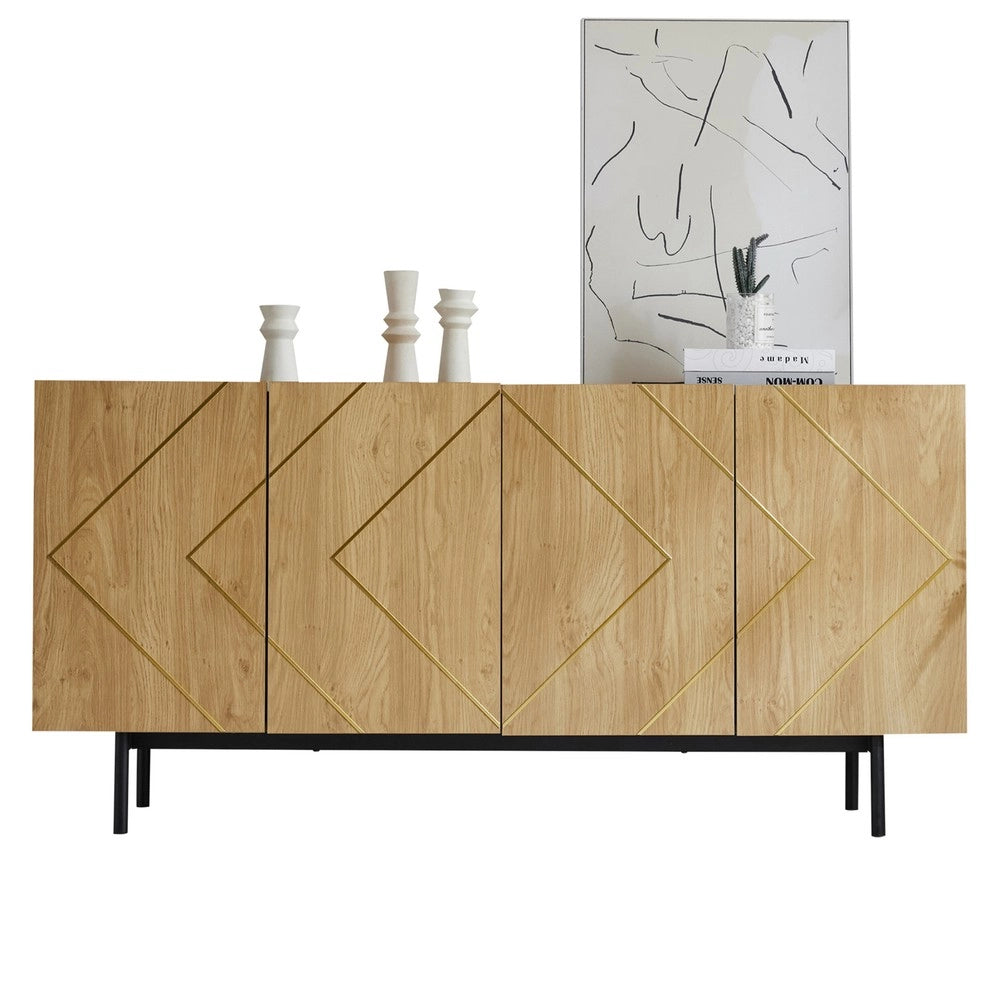 Credenza Soggiorno con 4 Ante e Inserto in Metallo ¨C MINIMAL ¨C Legno Naturale 160x40x78