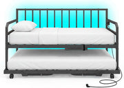 Struttura per divano letto estensibile a 2 posti, 90 x 200 cm, letto estraibile in metallo con luci a LED, stazione di ricarica, doghe resistenti, per soggiorno, camera da letto