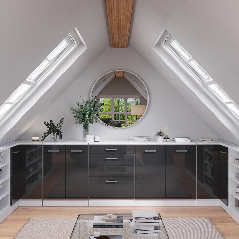 Mobile per mansarda Rion Antracite lucido/Bianco 80 x 83.8 cm senza inclinazione con 2 ante Vicco
