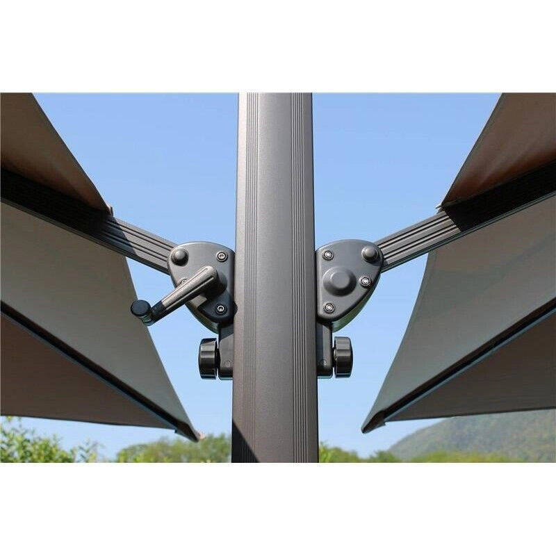 OMBRELLONE DOPPIO ARCHIMEDE 3 X 3 ANTRACITE E TELO ANTIVENTO TAUPE