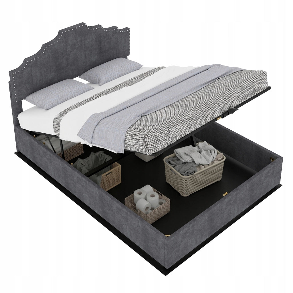 Letto imbottito alto 160x200 grigio - Xylo - Meccanismo pneumatico