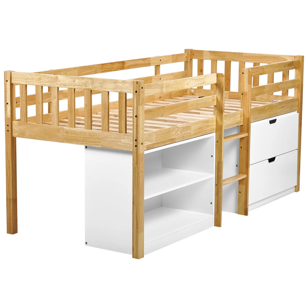 Letto per bambini in marrone chiaro UE misura singola 90 x 200 cm con telaio a doghe cassetti e ripiani letto per bambini piccoli