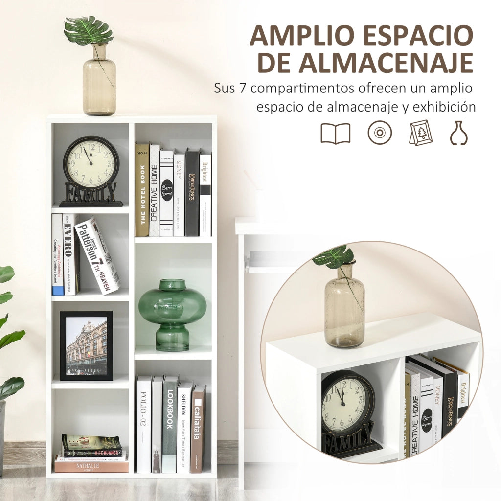 Libreria in Legno con 7 Ripiani ¨C Zephmum ¨C Bianco 50x24x106 cm