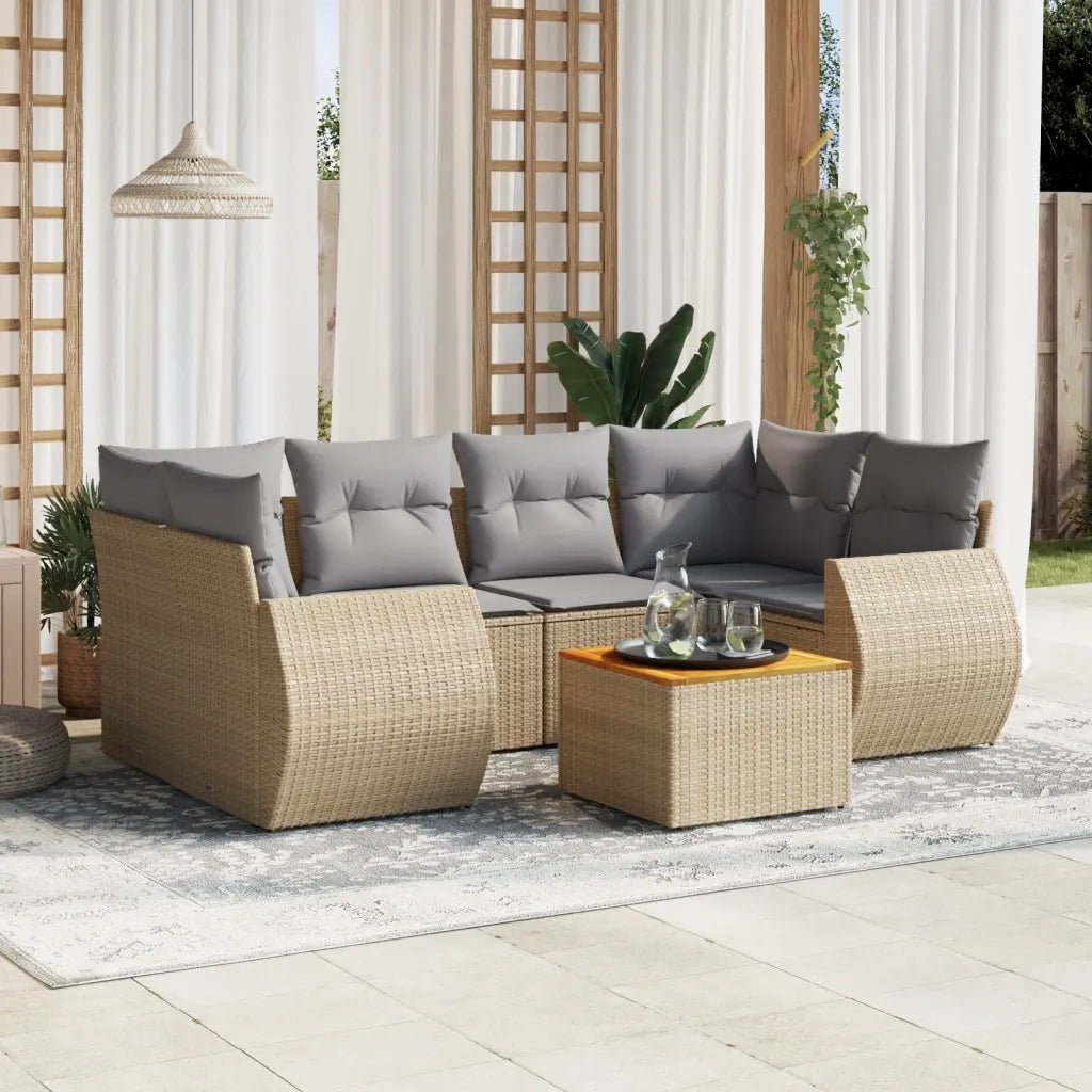 Set Divani da Giardino 7 pz con Cuscini Beige in Polyrattancod mxl 92835