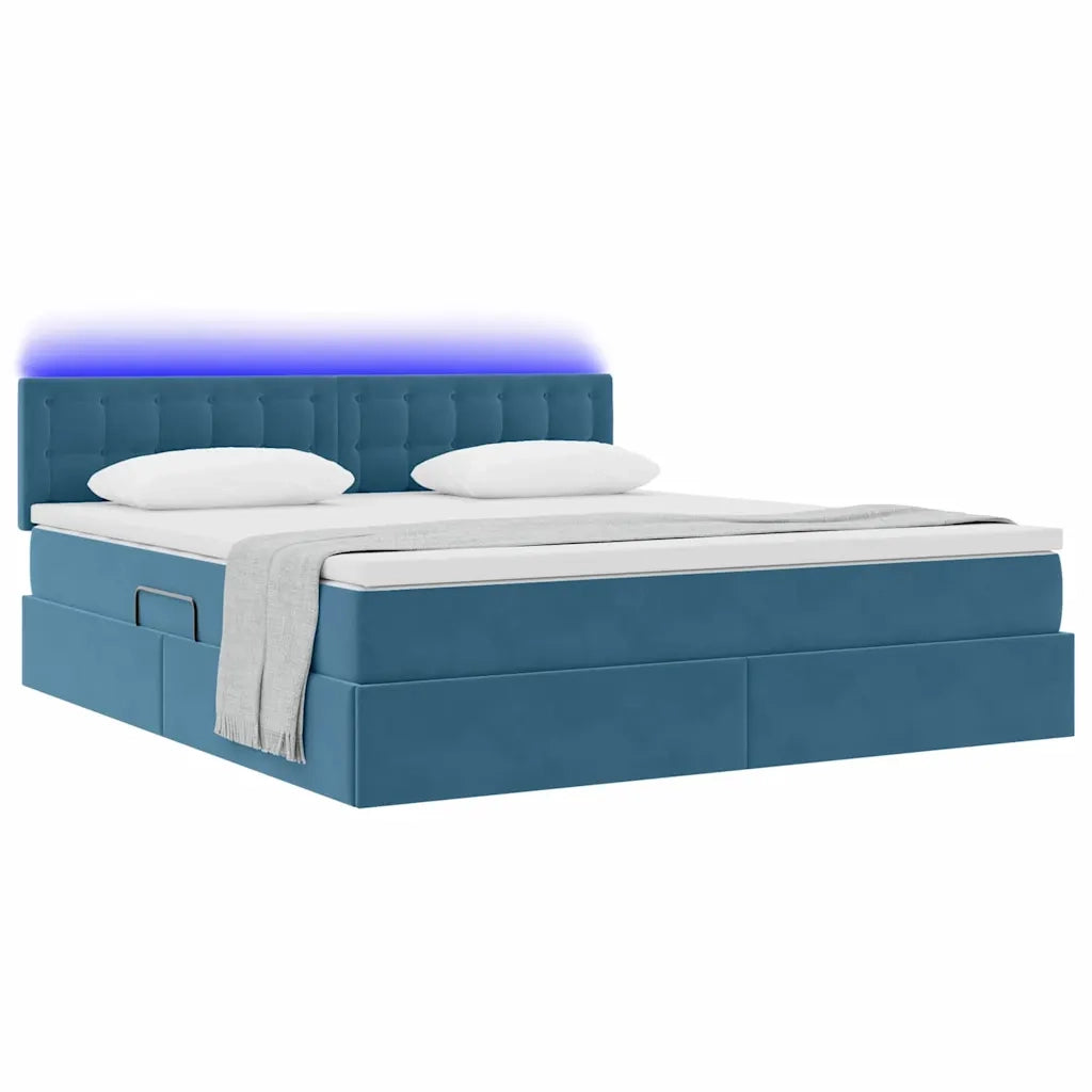 Letto con contenitore e LED Blu Scuro 180 x 200 cm Velluto 3371533
