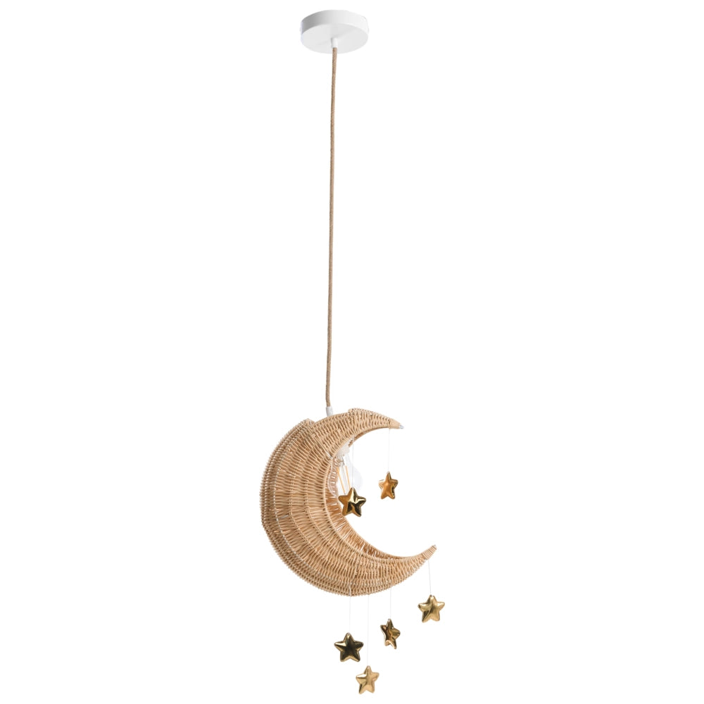 Lampada a sospensione in rattan naturale intrecciato a mano con paralume in vimini Forma di luna a soffitto Stile Boho