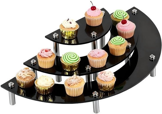 Supporto per Cupcake a Semi-Circolo - Stand per Torta Decorativa - Nero - Display Acrilico Leggero - Ideale per Desserti - Supporto elegante per pasticceria