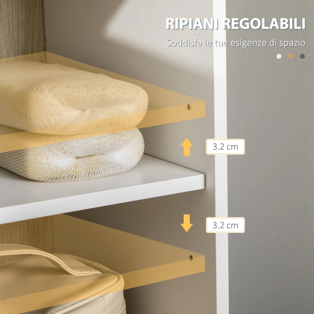 Colonna Bagno con Ripiani e Armadietti in Truciolato ¨C Zephmum ¨C Bianco e Legno, 31.5x30x169 cm
