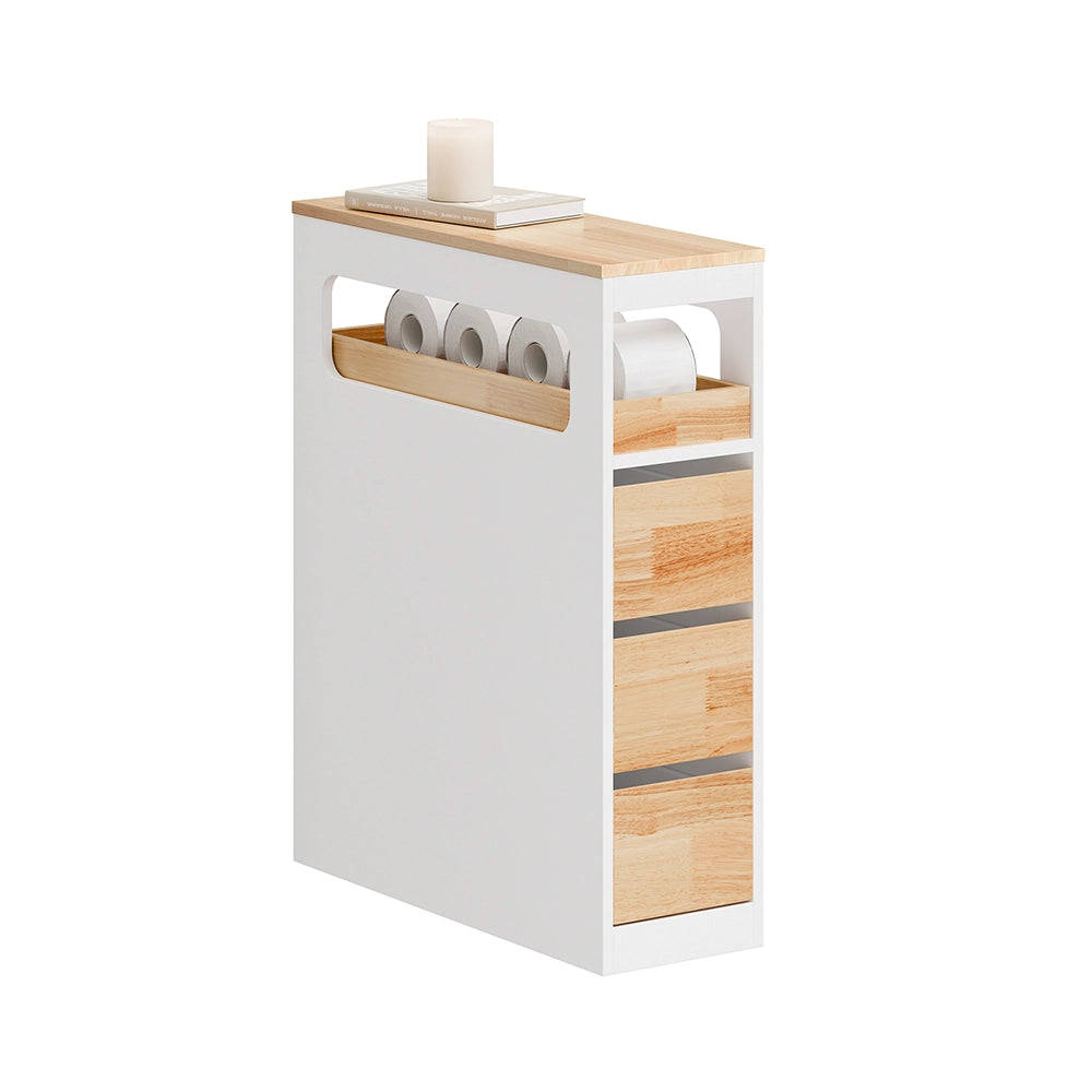 SoBuy | Mobile bianco con 4 cassetti | Mobile con ruote per facile spostamento | Mobile MDF per bagno e cucina | 65×23×82 cm | Portata massima 40 kg | BZR54-III-WN