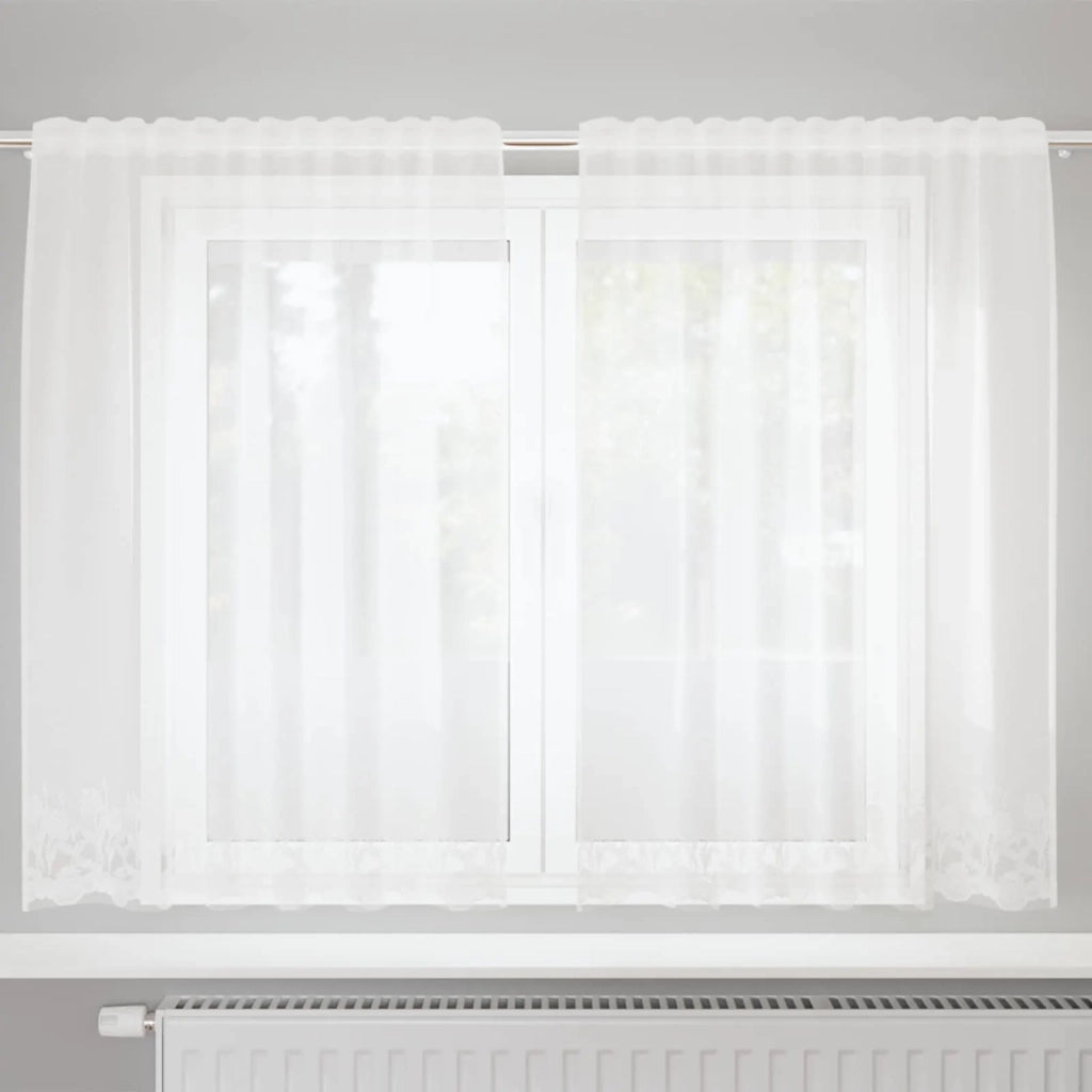 Tenda in Pizzo con tende Bianco 140 x 150 cm Poliestere 4107868