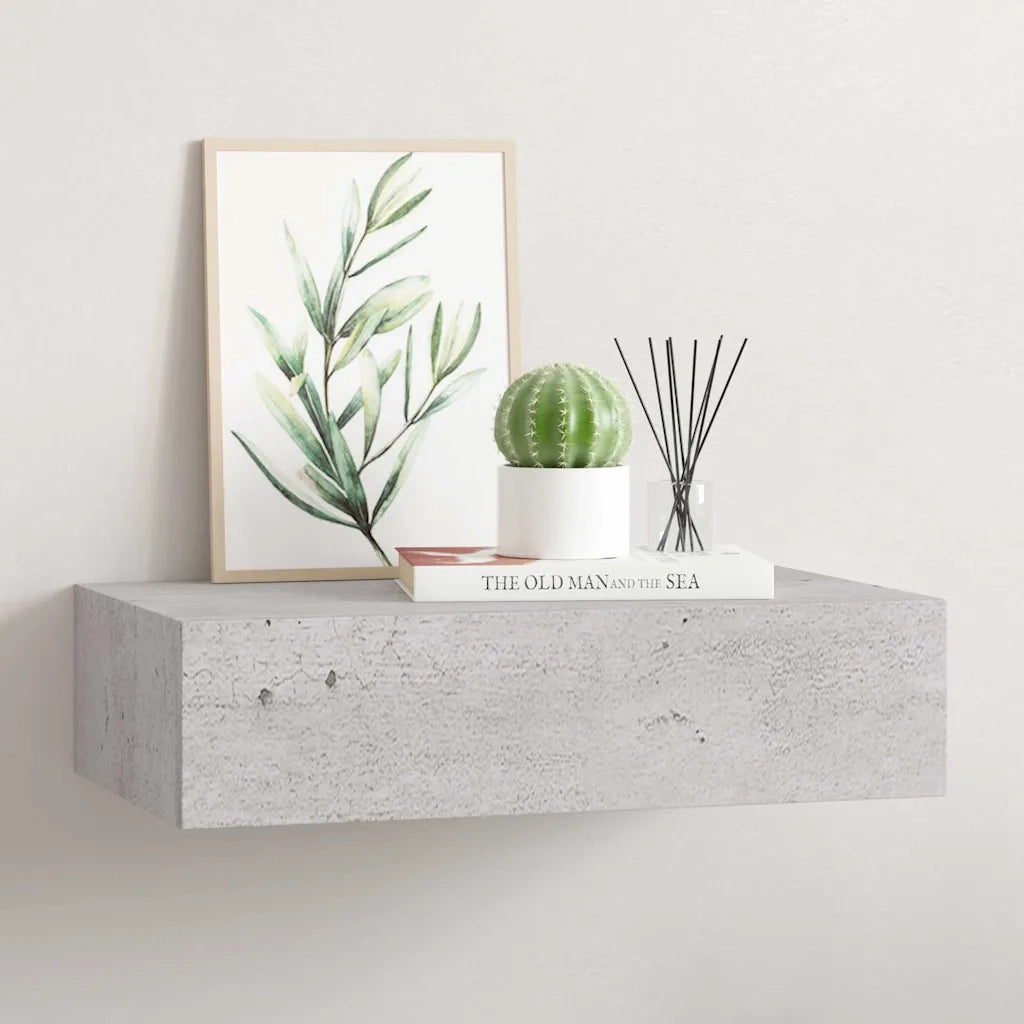 Scaffale con Cassetti da Parete Grigio Cemento 40x23,5x10cm MDF cod mxl 33742