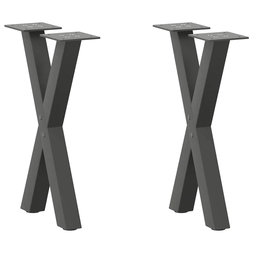 Set di 2 gambe per tavolino a forma di X 38 x 42-43 cm con piedini regolabili design moderno in acciaio antracite 02_0057168