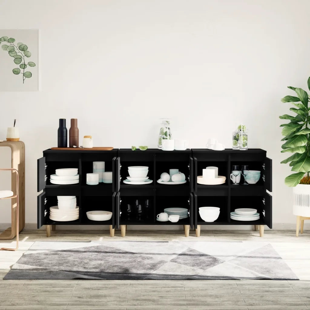 Credenze 3pz | Madia | Buffet da pranzo | Armadio da pranzo Nere 60x35x70 cm in Legno Multistrato