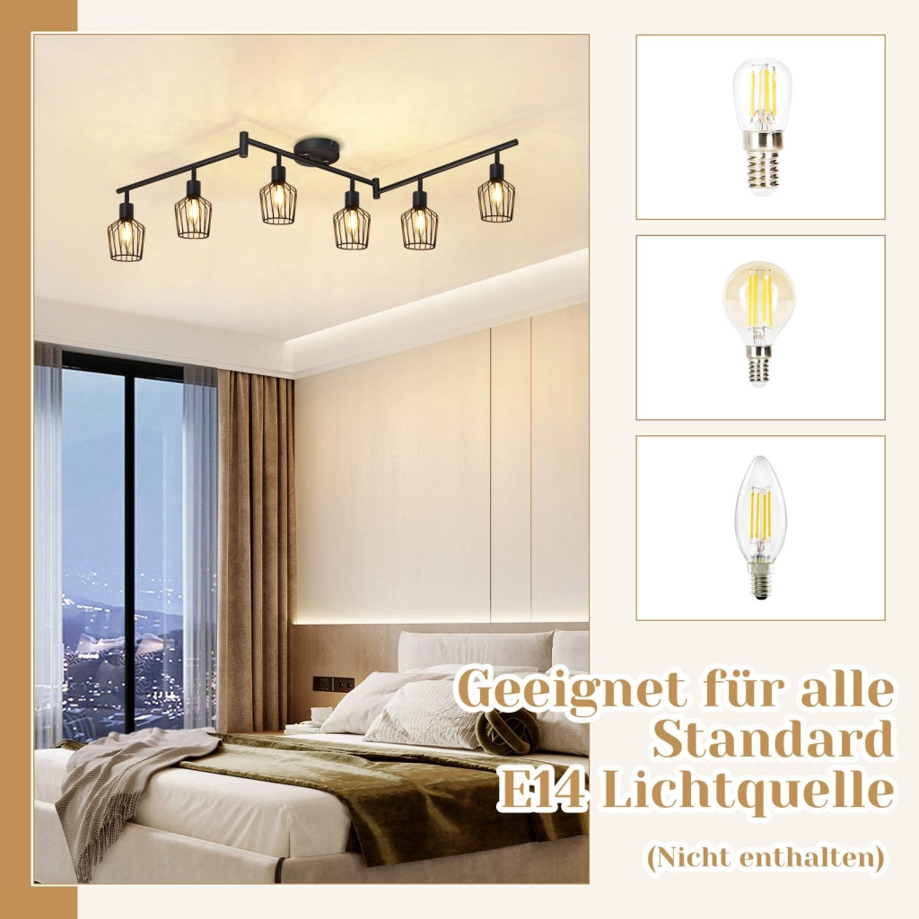 ZMH Faretto da soffitto LED neri 6 fiamme E14 orientabili 350° industriali dimmerabili