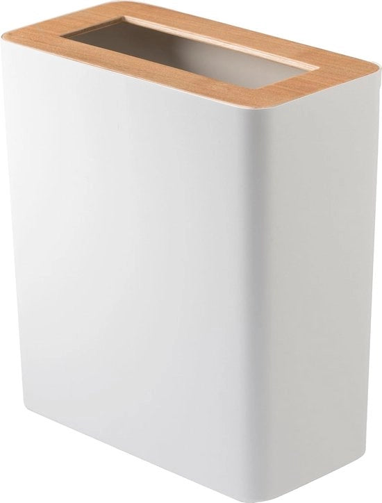 Contenitore di rifiuti 10L, rettangolare, bianco, acciaio/legno, design minimalista, 28 x 15 x 30 cm (LxBxH)