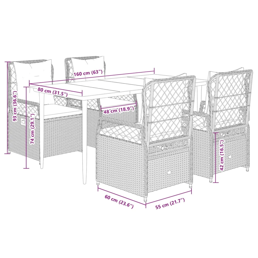 Set da Pranzo da Giardino 5 pz con Cuscini Beige in Polyrattan 3263002