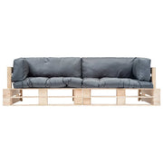 Set Divani Giardino Pallet 2pz con Cuscini Grigi Legno di Pino 277484