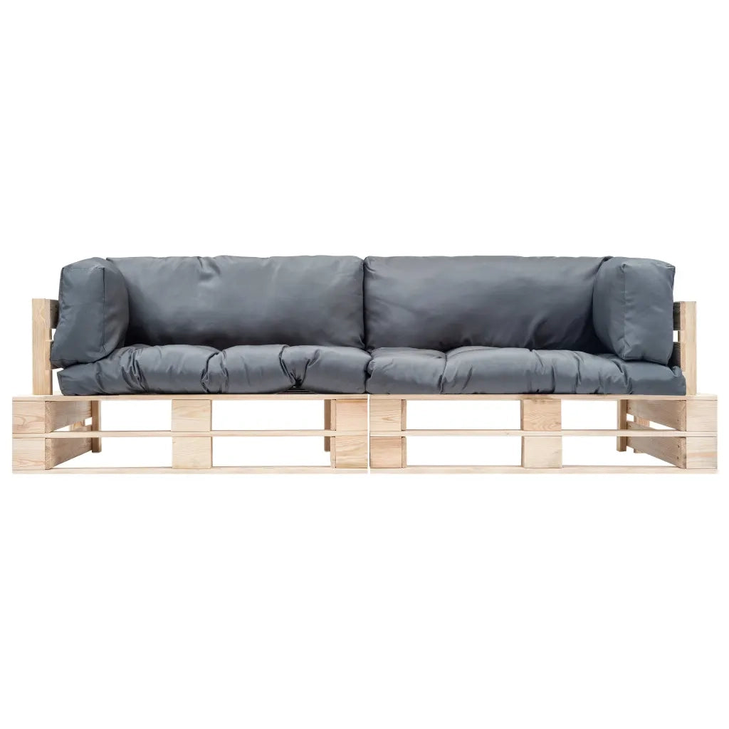 Set Divani Giardino Pallet 2pz con Cuscini Grigi Legno di Pino 277484