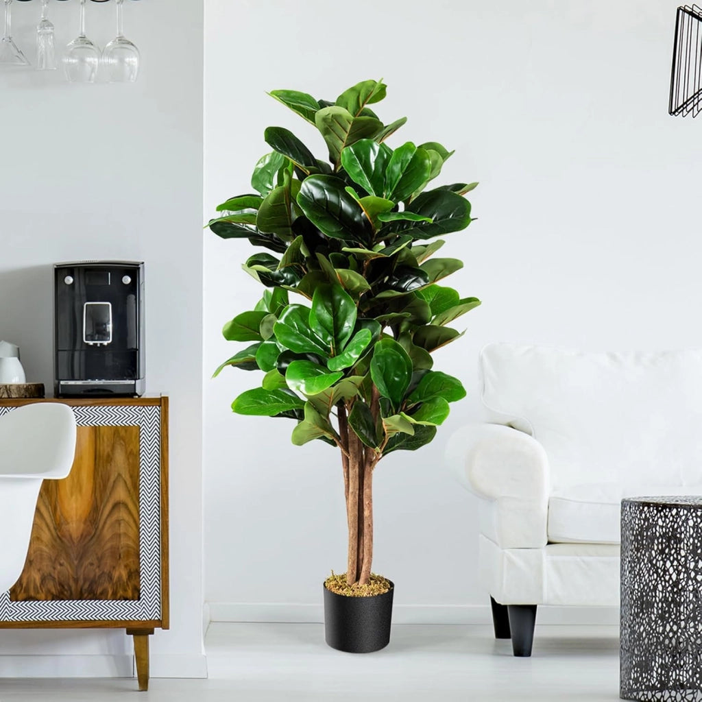 Ficus Lyrata Artificiale da 1,2 Metri, Pianta Finta con Foglie Realistiche in PEVA, Pianta Artificiale da Interno ed Esterno con Vaso in PP, Ideale per Casa e Ufficio