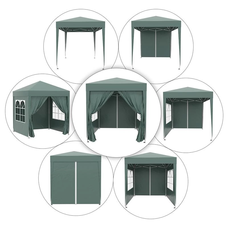 GAZEBO PIEGHEVOLE CON 4 PARETI RIMOVIBILI E BORSA DA TRASPORTO IN METALLO E POLIESTERE 2X2X2.4 CM VERDE