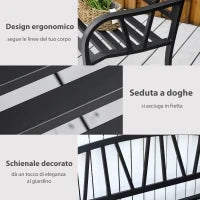 Panchina da Giardino in Metallo Nero Impermeabile, Panca da Esterno in Ferro 2 Posti, 128x56x86cm