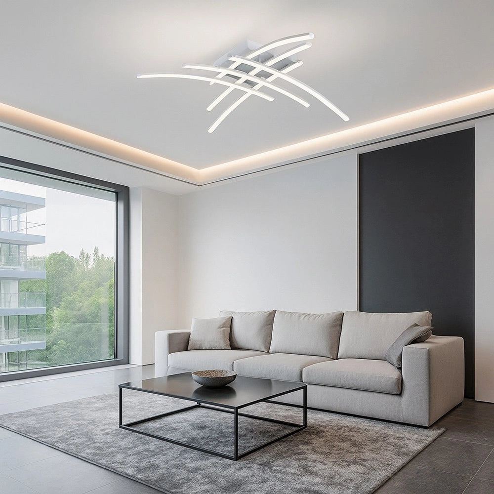 Plafoniera LED da soffitto 36W con 6 fasce curve CCT design moderno per soggiorno salotto e open space