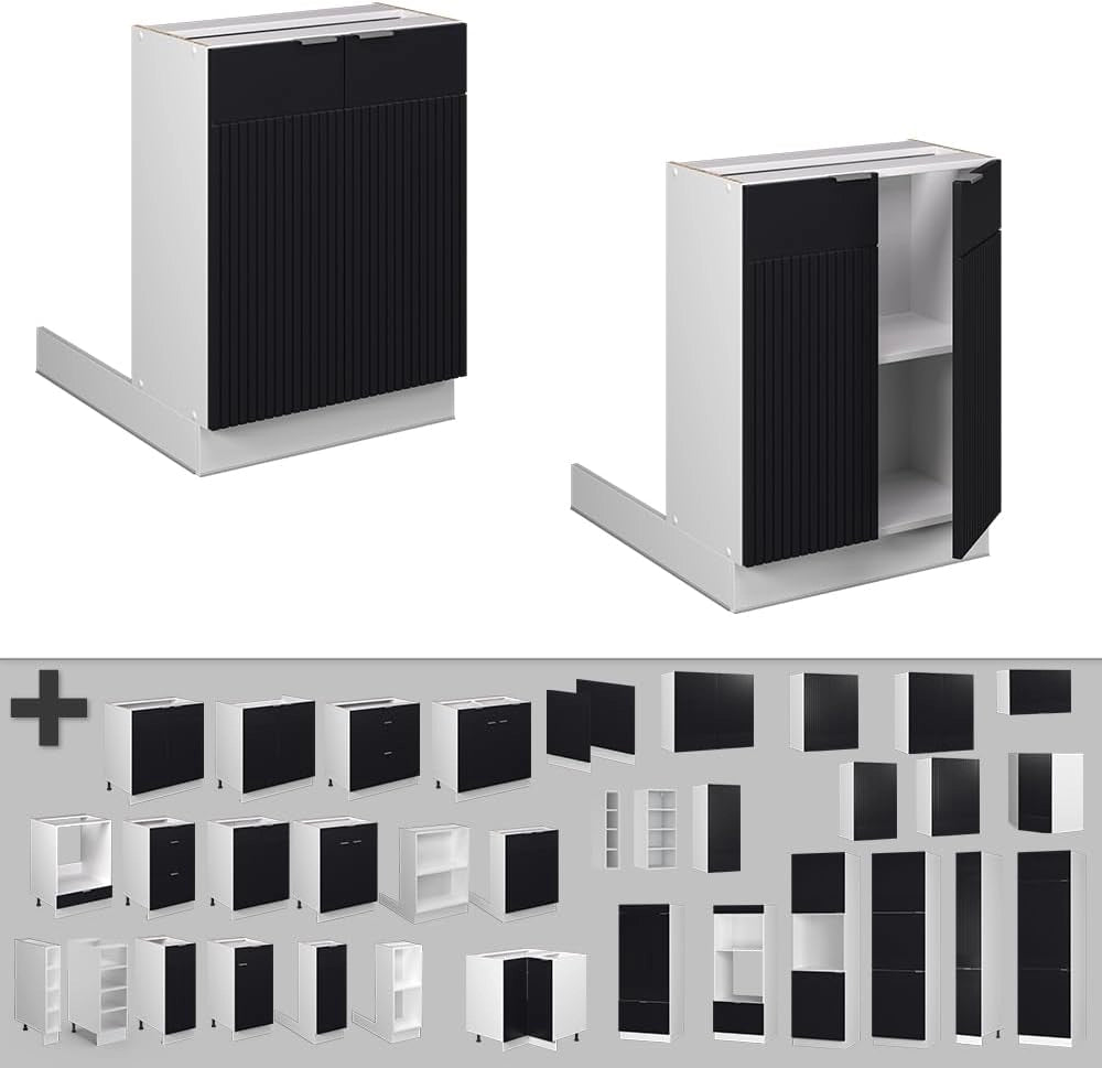 Isola cucina Fame-Line, Nero a righe, 60 cm senza piano di lavoro