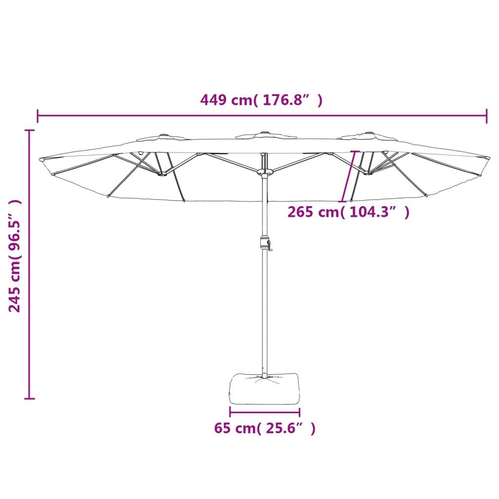 Ombrellone da giardino a doppia testa con illuminazione a LED 449 x 265 cm protezione UV atmosfera accogliente poliestere antracite 02_0047380