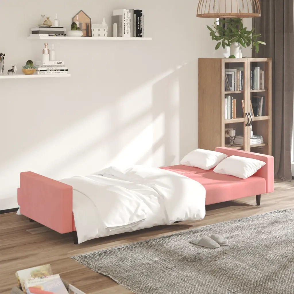 Divano Letto a 2 Posti Rosa in Velluto