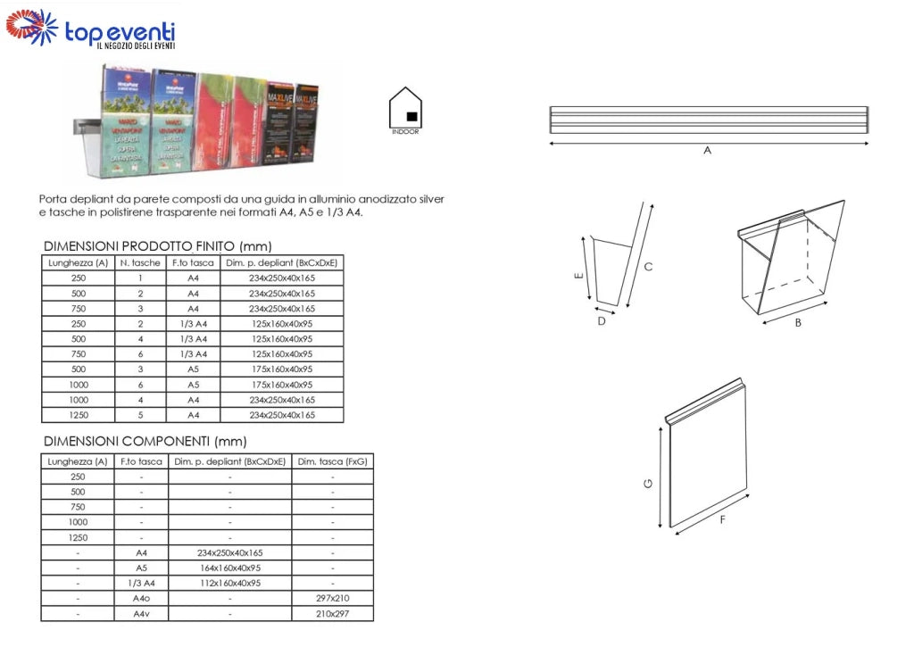Portadepliant in plexi con barra 5 vaschette A4