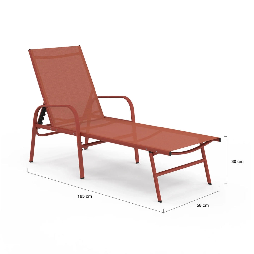 IDMarket - Set di 2 lettini da giardino reclinabili FIDJI in acciaio e tessuto terracotta