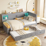 OKWISH Letto a Scomparsa 90×200 cm, Letto Singolo con Letto Estraibile, LED e Prese con USB, senza Materasso, Grigio