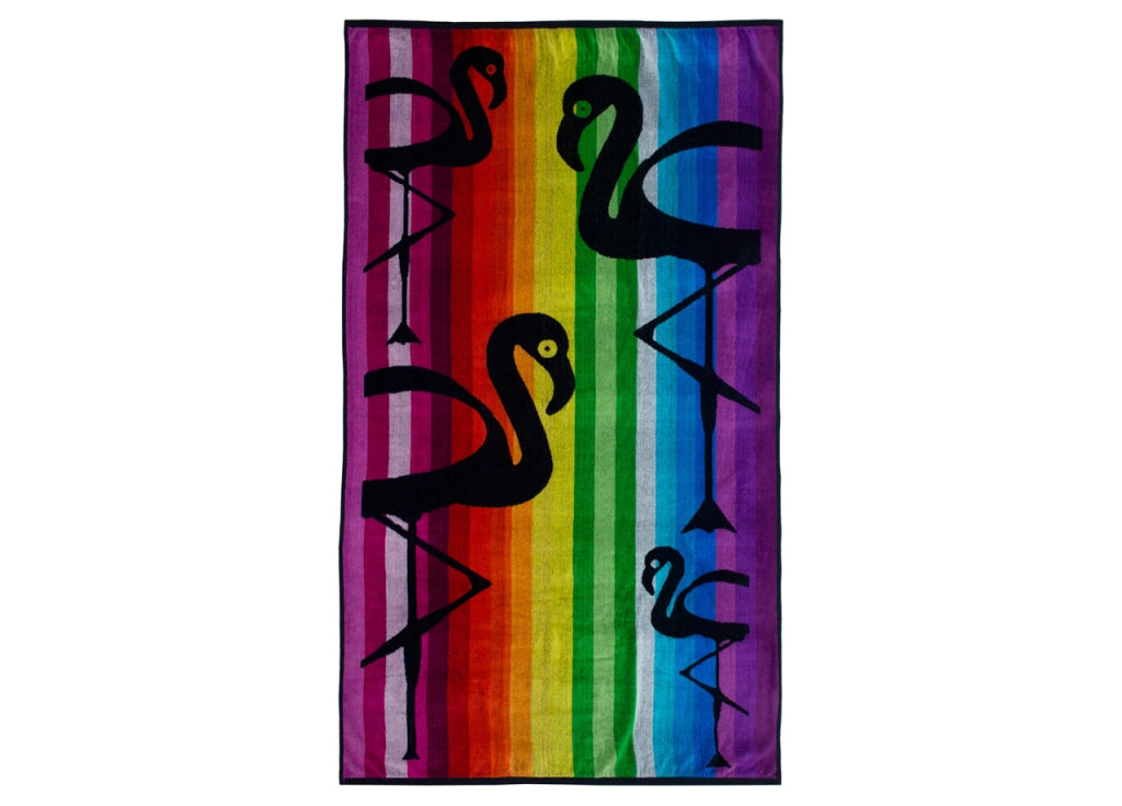 Telo Mare Jacquard Spugna Asciugamano Spiaggia Multicolor Flamingo