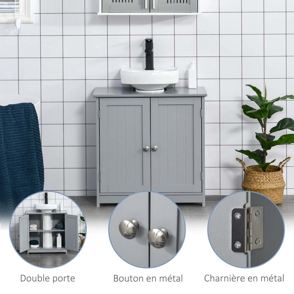 Mobiletto sottolavabo con 2 ante e ripiano ¨C zephmum ¨C legno grigio 60x30x60 cm
