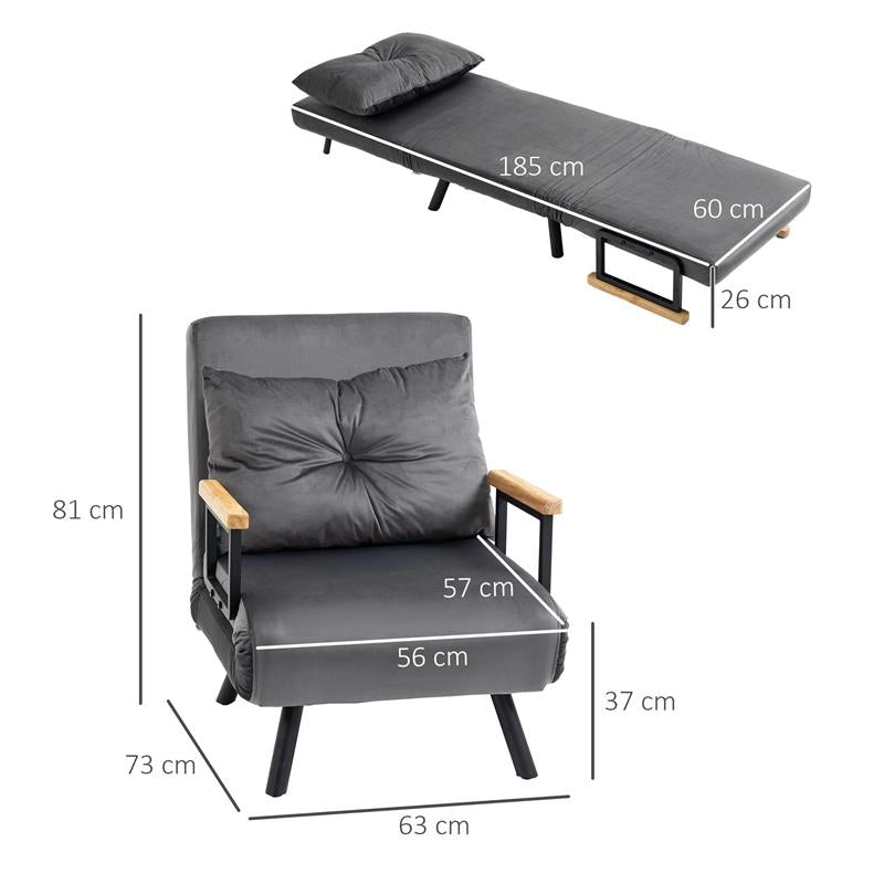 POLTRONA LETTO 3 IN 1 CON SCHIENALE RECLINABILE IN 5 POSIZIONI E CUSCINO 63X73X81 CM GRIGIO SCURO