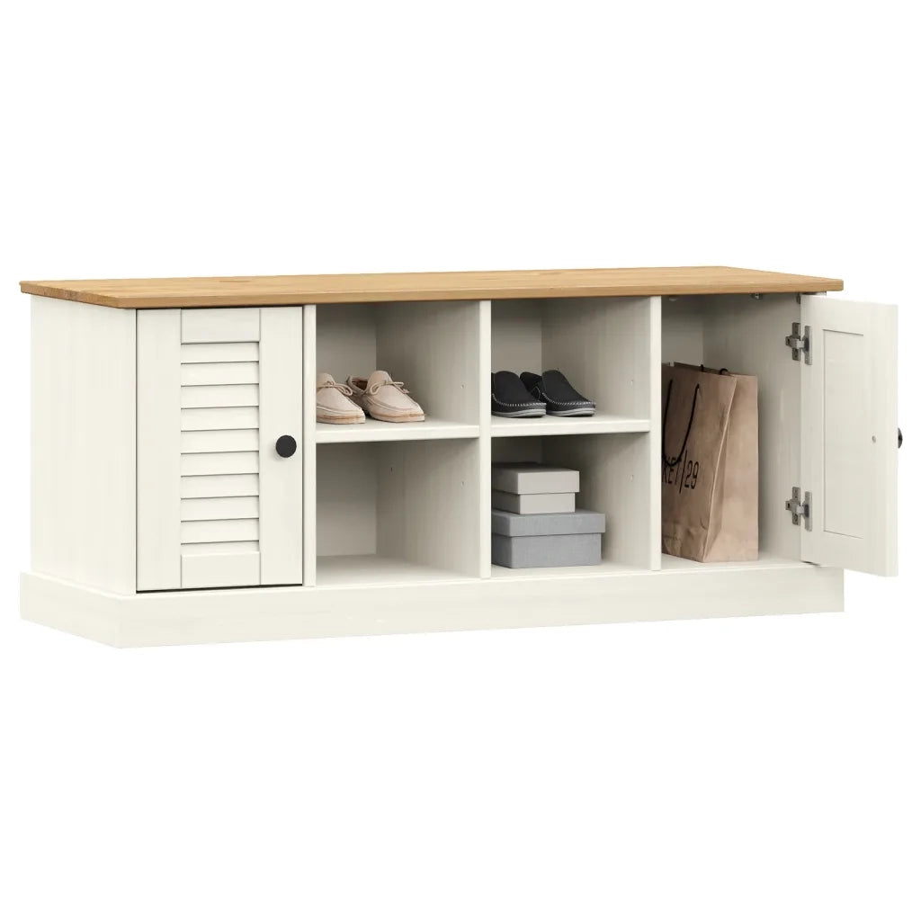 Panca Porta Scarpe Bianca VIGO 106x35x45 cm Legno Massello Pino 353179