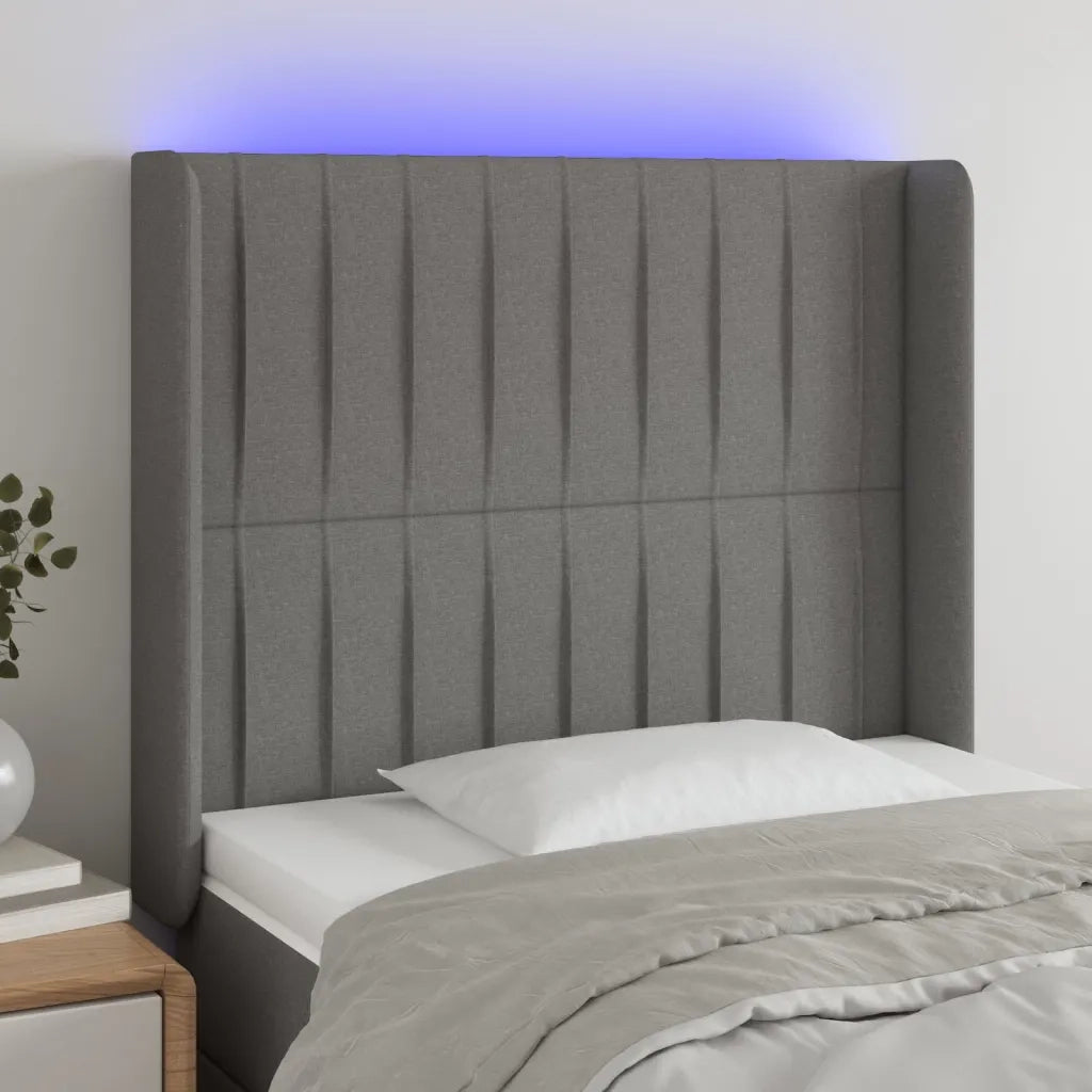Testiera a LED-Testata con LED Grigio Scuro 83x16x118/128 cm in Tessuto 354906