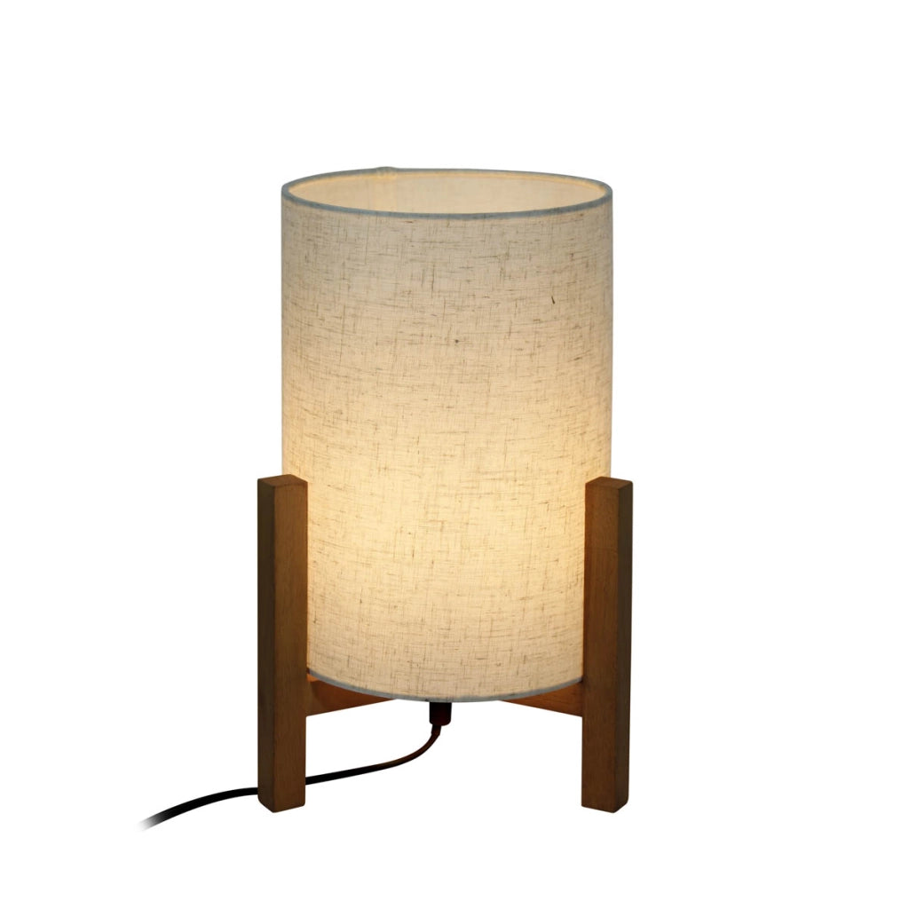 Lampada tavolo scandinava legno chiaro lino bianco E27 Italux