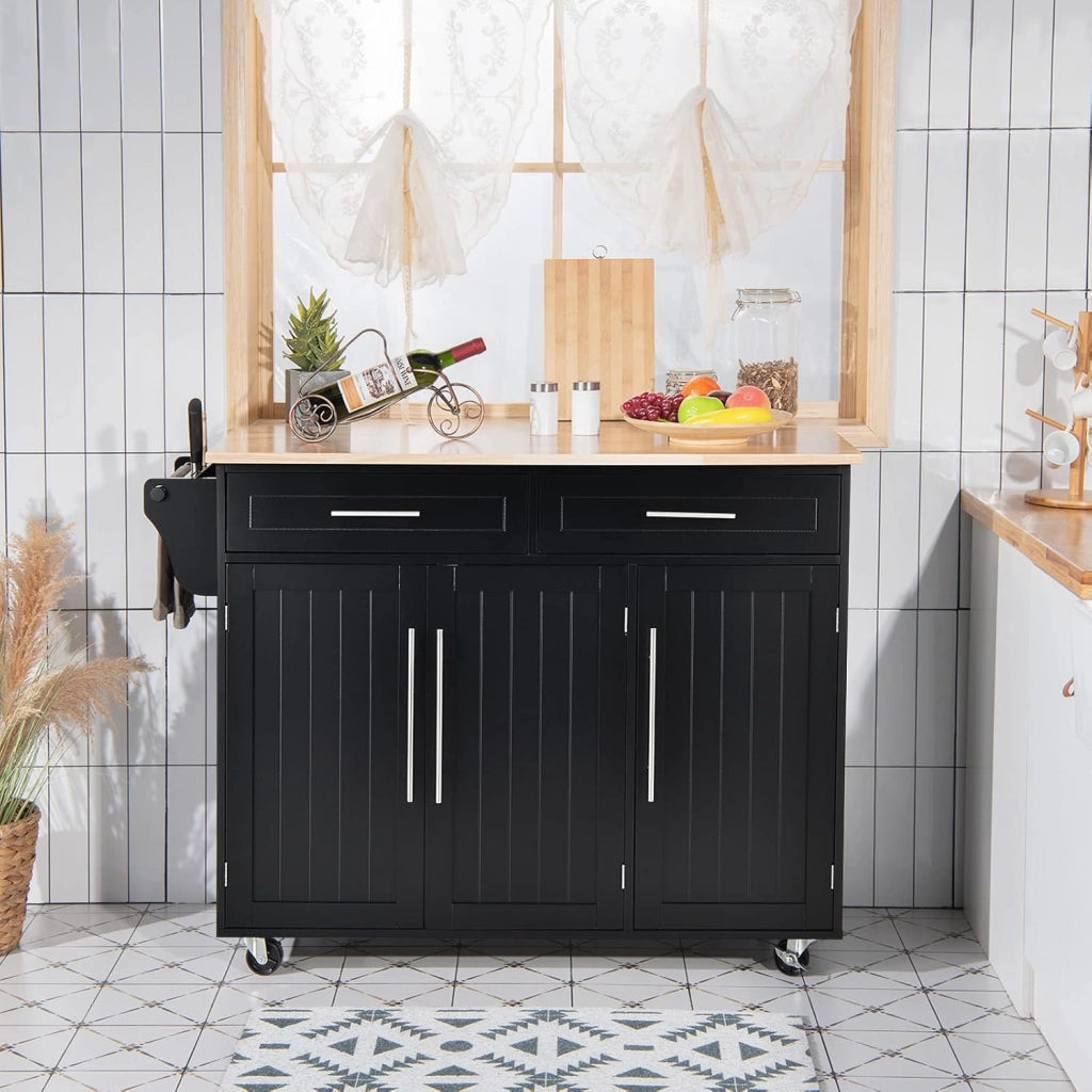Carrello Cucina con Ruote, Carrello di Servizio con 3 Ripiani, Maniglia Laterale per Appendere per Sala da Pranzo, Soggiorno, 120,5 x 46 x 92,5 cm, Nero