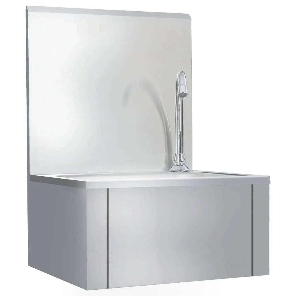Lavabo per lavaggio mani con rubinetto e dispenser di sapone lavabo da appoggio per cucina mensa officina 56 cm acciaio inox 02_0002446