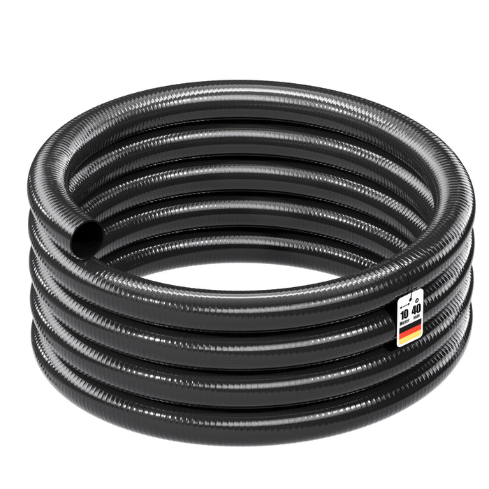Tubo spiralato per aspirazione, nero, da 10m in PVC D40mm 610g/m per pompe laghetti