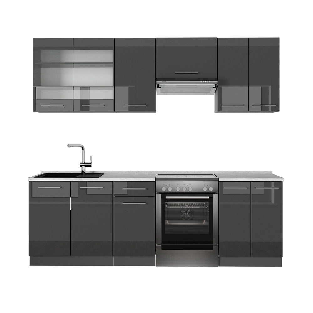 Cucina componibile Fame-Line Antracite lucido/Antracite 240 cm, PL Marmo Vicco