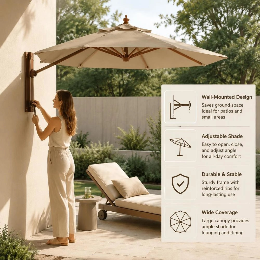 Parasol With Wooden Pole, Taupe, 196x231 Cm