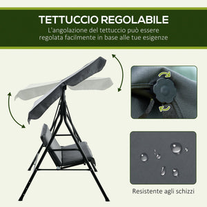 Dondolo 3 Posti con Tettuccio Regolabile 172x110x153 cm in Acciaio e Poliestere Grigio