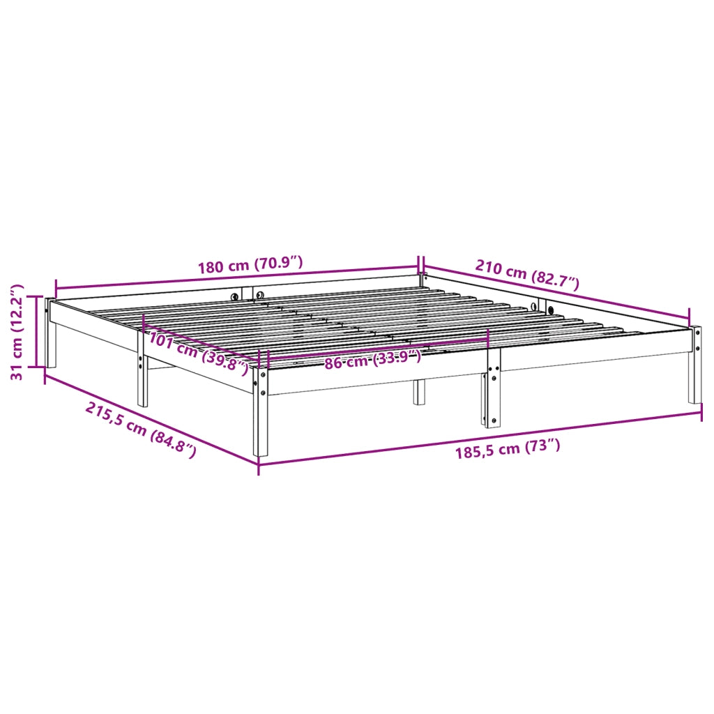 vidaXL Letto Extra Lungo senza Materasso 180x210 cm in Legno di Pino