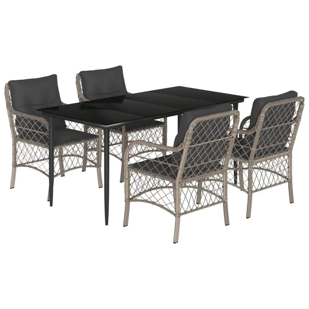Set Pranzo da Giardino 5pz con Cuscini Grigio Chiaro Polyrattan