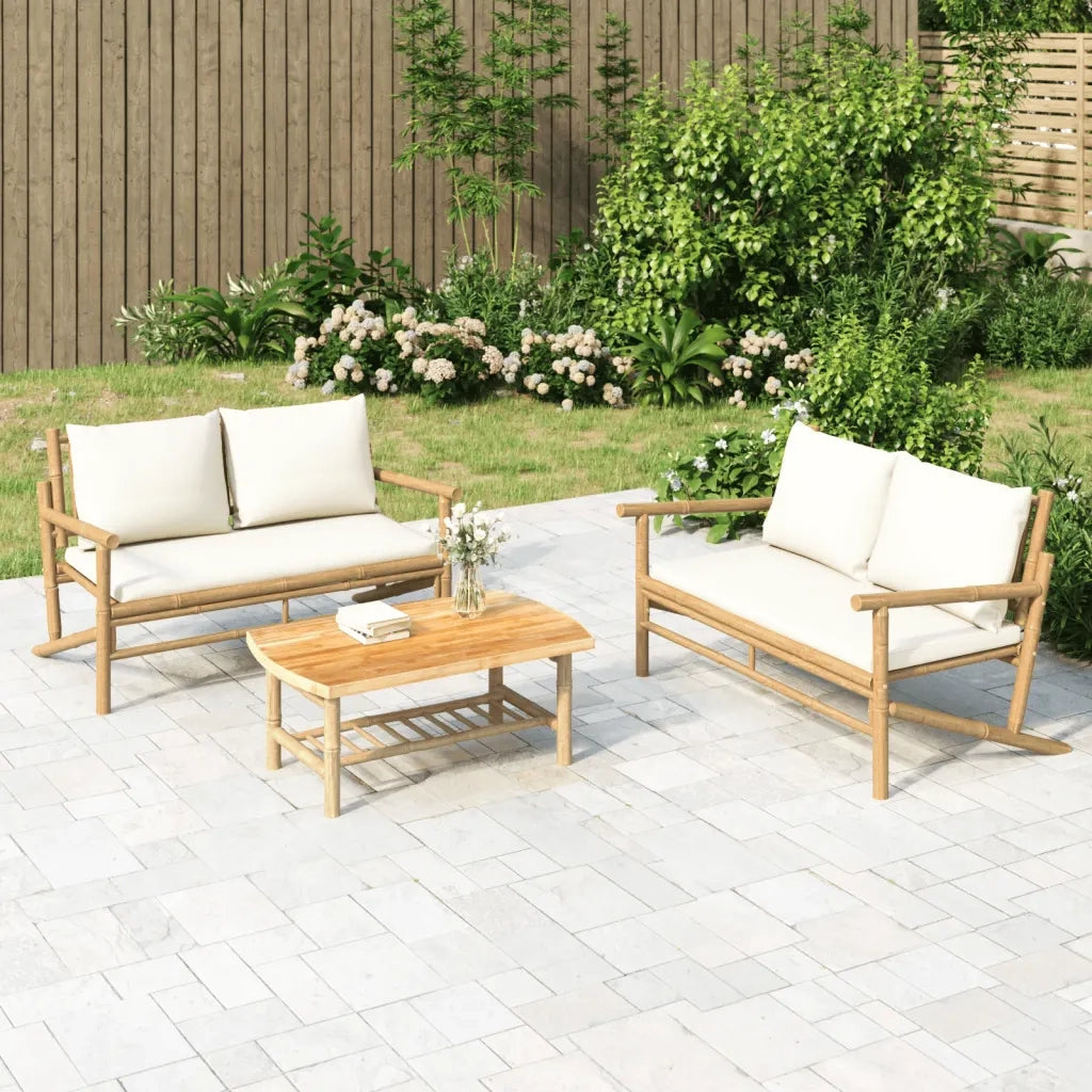 Salotto da Giardino-Set Salotto da Giardino 2pz con Cuscini Bianco Crema in Bamb¨´ 332561