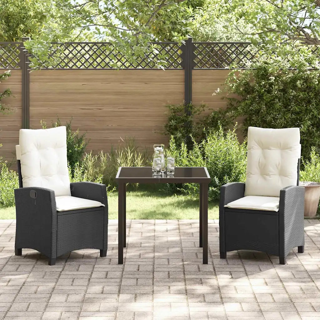 Set da Pranzo per Giardino con cuscino 3 pcs Nero polyrattan 3380365