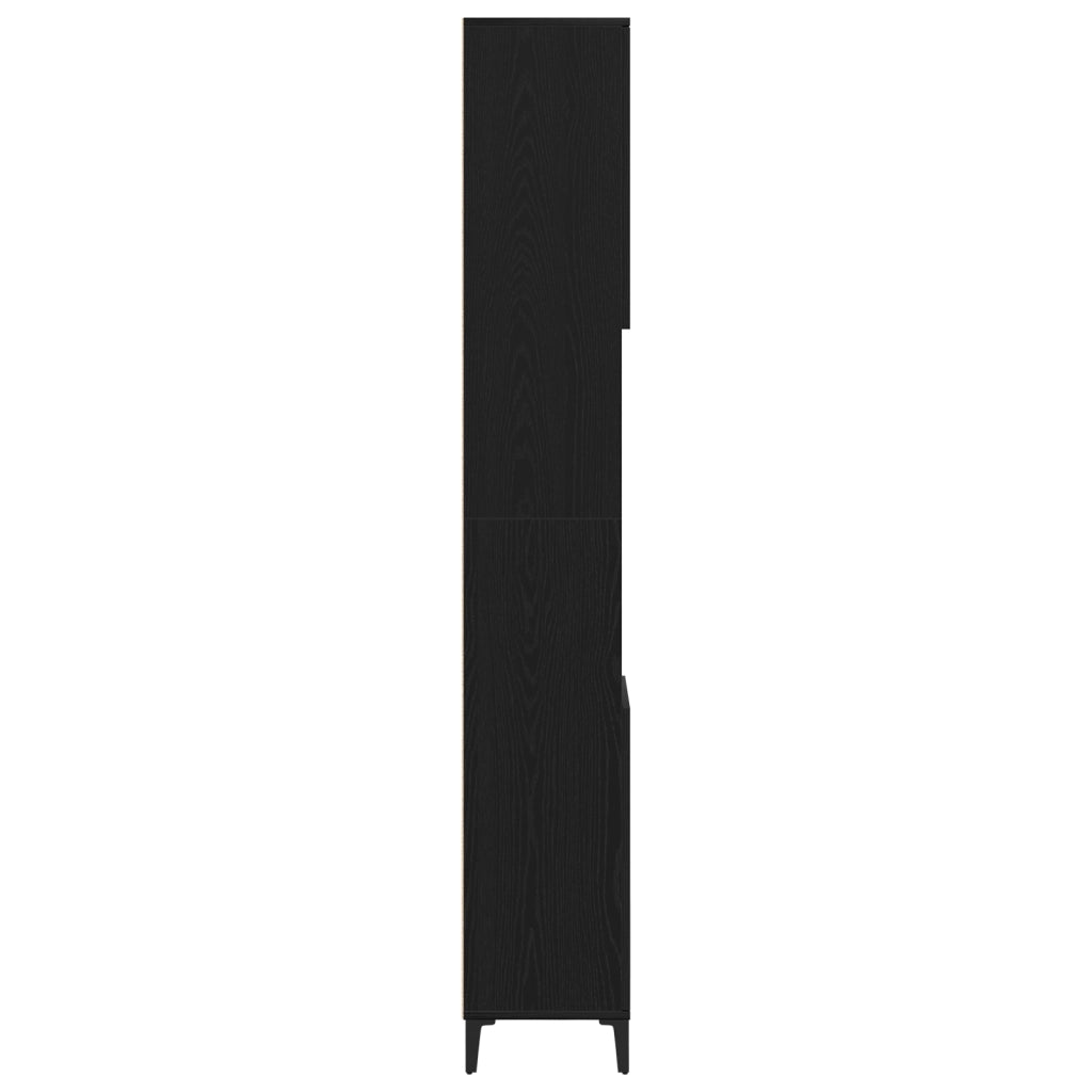 Armadio da Bagno  Nero Rovere 30x30x190 cm Legno Ingegnerizzato